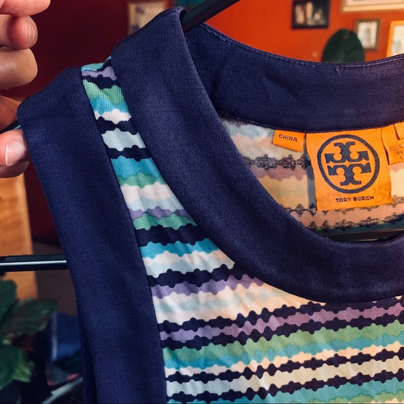 SOLD TORY BURCH 100% Silk Multi color stripe mid Dress - Picture 10 of 12